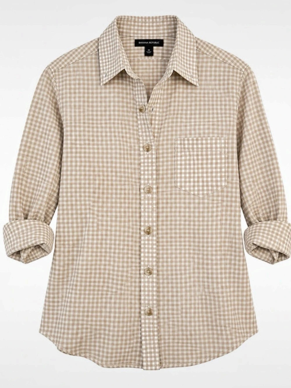 Banana Republic Gingham Button Down Shirt in Brown & White Like New